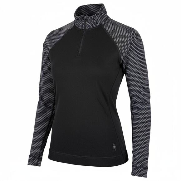Smartwool Base Layer Thermal Merino Quarter Zip Women's Medium Black Grey Dot - Picture 1 of 9